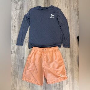 Endless Summer Kids Long-Sleeve Navy Rashguard Top with Peach Swim Shorts Set